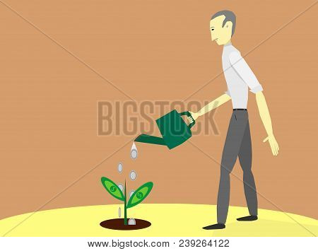A Businessman In The Desert Grows A Money Tree.
