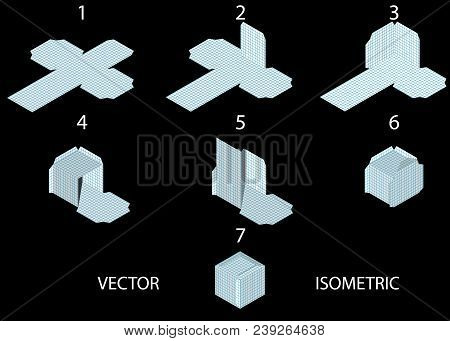 Instructions For Creating A Cube From A Sheet Of Paper. The Paper Model Of The Cube Is Isometric.