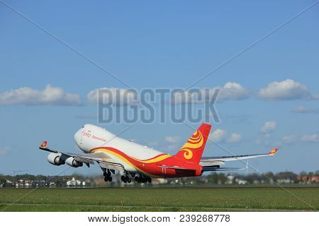 Amsterdam The Netherlands - May 3rd 2018: B-1340 Suparna Airlines Boeing 747-400f Takeoff From Polde