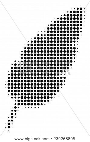 Pixel Black Feather Icon. Vector Halftone Mosaic Of Feather Pictogram Created From Spheric Points.