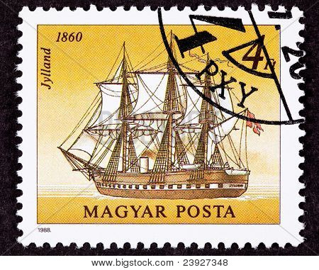 Annullato ungherese nave danese francobollo Jylland vapore e vela