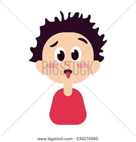 Funny Boy Showing Tongue Studio Head Shot Against White Background Vector Icon Illustration Flat Eps