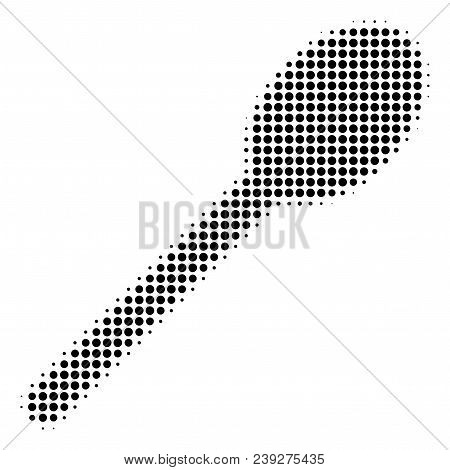 Dotted Black Spoon Icon. Vector Halftone Mosaic Of Spoon Pictogram Constructed With Round Dots.