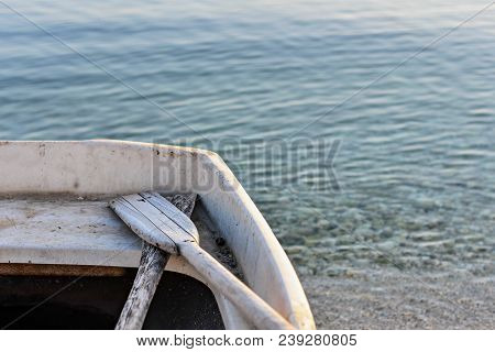 Old Wooden Boat Paddles At The Wooden Boat/ Holiday Concept/ Outdoor Activity Background