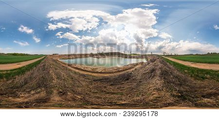 Full Seamless Panorama 360 Angle View At The High Cliff Of The Broad River Bank In Quarry For Sand M