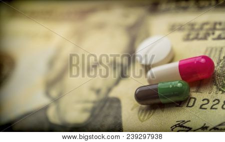 Some Medications On A Ticket Of Dollar, Conceptual Image Copay Health