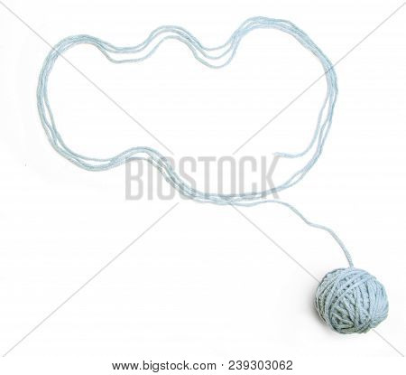 Cloud Made Of Blue Thread And Thread Ball  Isolated On White Background. Cotton Thread Ball With Emp