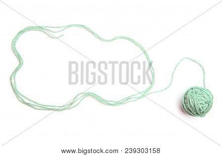 Cloud Made Of Blue Thread And Thread Ball  Isolated On White Background. Cotton Thread Ball With Emp