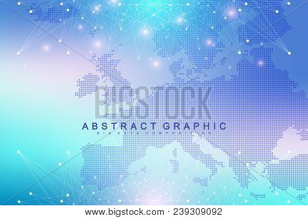 Geometric Graphic Background Communication With Europe Map. Big Data Complex With Compounds. Perspec