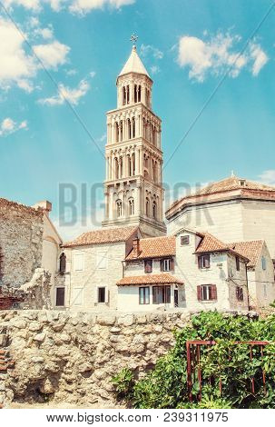 Cathedral Of Saint Domnius In Split, Croatia. Religious Architecture. Travel Destination. Yellow Pho