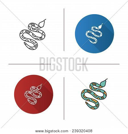 Python Icon. Flat Design, Linear And Color Styles. Snake. Boa Constrictor. Isolated Vector Illustrat