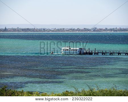 Perth, Western Australia - March 11, 2018: A Passenger Ferry On The Jetty Of Penguin Island.
