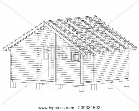 Bath House Project. Vector Rendering Of 3d. Wire-frame Style. The Layers Of Visible And Invisible Li