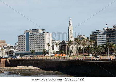 Residential Buildings At Boulevard In Montevideo, Uruguay. Montevideo Is The Capital And The Largest