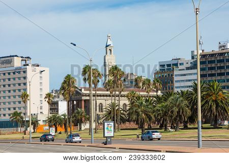 Residential Buildings At Boulevard In Montevideo, Uruguay. Montevideo Is The Capital And The Largest