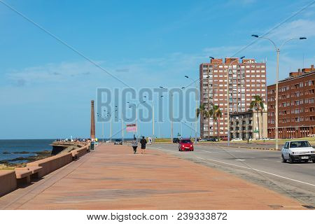Residential Buildings At Boulevard In Montevideo, Uruguay. Montevideo Is The Capital And The Largest