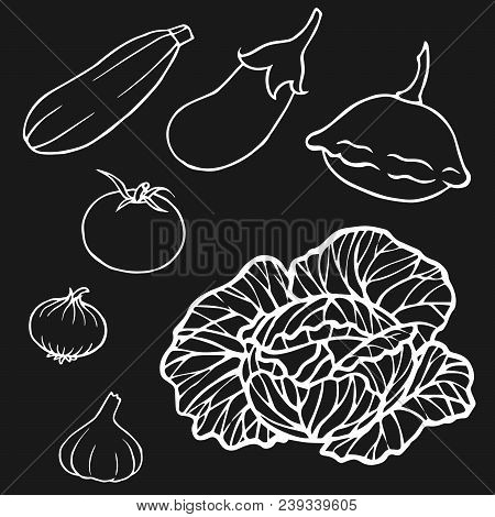 Vegetables: Squash Kabachek, Tomato, Eggplant, Garlic, Onions, Cabbage.