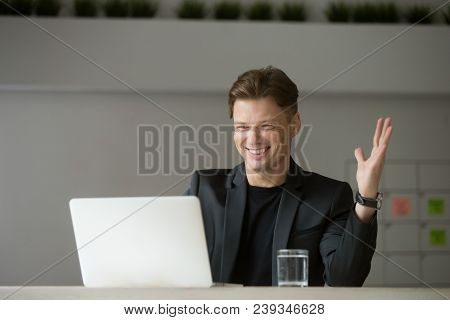 Happy Male Trader Excited With Success On Financial Stock Exchange And Prosperous Business Reading G