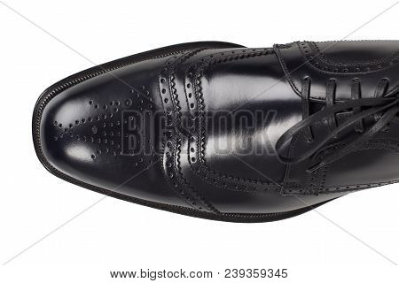 Men Single Black Shoe Isolated. On A White, Top View.