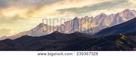 Part Of High Tarta Mountain Ridge At Sunset. View From Poland Side