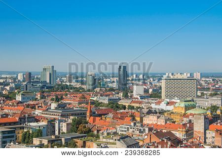 Zagreb Down Town Skyline And Modern Business Towers Panoramic View, Croatia Capital