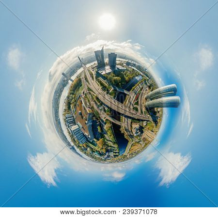 Riga, Latvia, Virtual, Reality Vr Technology 360 Life Simulation Drone Shot The Towers Sphere