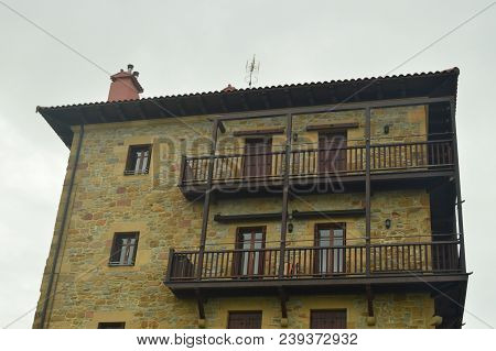 Picturesque And Typical Building In The Fortified Town Of Getaria. Architecture Middle Ages Travel. 