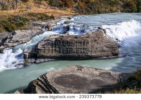 Cascada Del Rio Paine At Torres Del Paine National Park, Patagonia, Chile