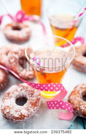 Traditional finnish sima and sugar donuts