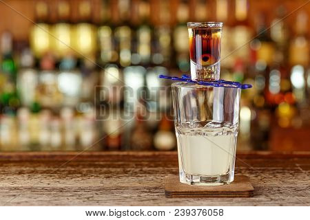 Mexican Cocktail Tears Of Snake. A Burning Drink Based On Tequila And Lemon Juice. Space For Text