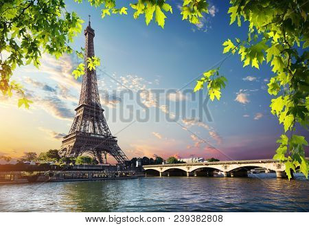 Eiffel Tower And Bridge Iena On The River Seine In Paris, France.