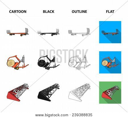 Plow, Combine Thresher, Trailer And Other Agricultural Devices. Agricultural Machinery Set Collectio