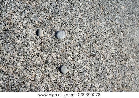 3 Small Stones On The Big Stone. Light Grey Natural Seamless Granite Stone Texture Pattern Backgroun