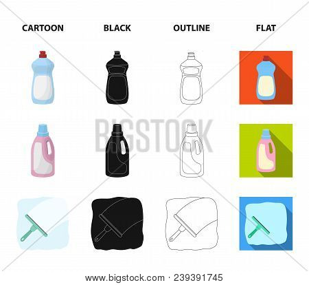 Gel For Washing In A Pink Bottle, Yellow Gloves For Cleaning, A Brush For Glass, A Black Bag For Gar