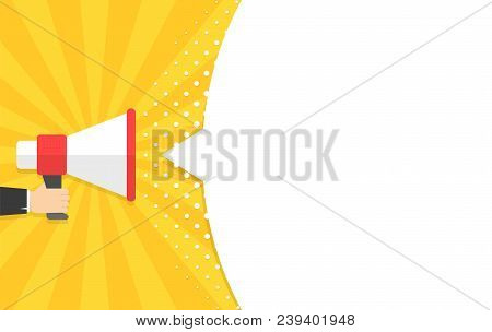 Speech Bubbles Announced By Megaphone, Flat Vector Illustration Background