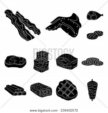 Different Meat Black Icons In Set Collection For Design. Meat Product Vector Symbol Stock  Illustrat