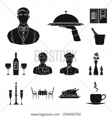 Restaurant And Bar Black Icons In Set Collection For Design. Pleasure, Food And Alcohol Vector Symbo