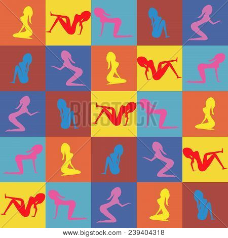 Seamless Pattern From Different Poses Of Girls.