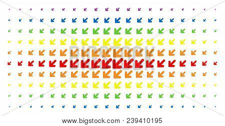 Arrow Down Left Icon Rainbow Colored Halftone Pattern. Vector Arrow Down Left Items Are Arranged Int