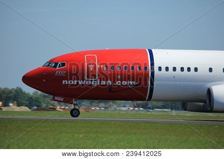 Amsterdam The Netherlands - May 4th 2018: Ln-ngu Norwegian Air Shuttle Boeing 737-800 Takeoff From P