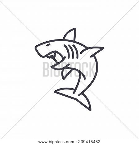Great White Shark Vector Line Icon, Sign, Illustration On White Background, Editable Strokes