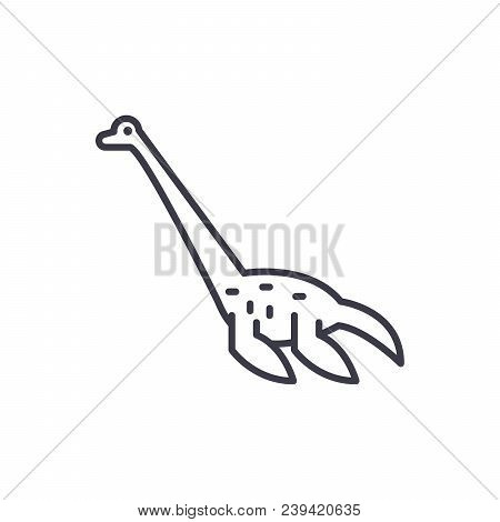Plesiosaurus Vector Line Icon, Sign, Illustration On White Background, Editable Strokes
