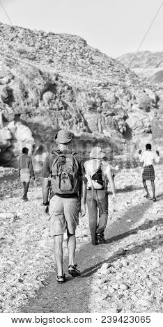 In The Canyon Empty River  Lots Of People   Hiking