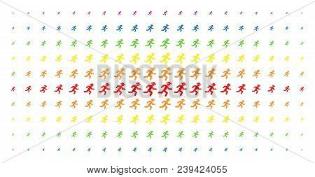 Running Gentleman Icon Rainbow Colored Halftone Pattern. Vector Running Gentleman Items Are Arranged