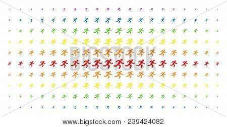 Running Man Icon Spectrum Halftone Pattern. Vector Running Man Shapes Are Organized Into Halftone Ma