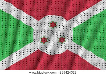 Burundi Flag Printed On A Polyester Nylon Sportswear Mesh Fabric With Some Folds