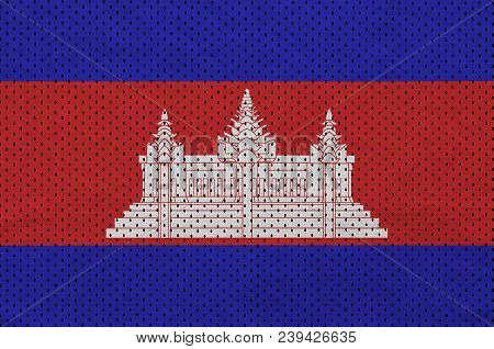 Cambodia Flag Printed On A Polyester Nylon Sportswear Mesh Fabric With Some Folds