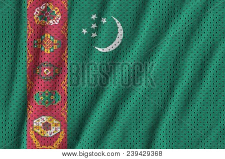 Turkmenistan Flag Printed On A Polyester Nylon Sportswear Mesh Fabric With Some Folds