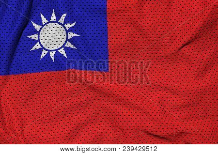 Taiwan Flag Printed On A Polyester Nylon Sportswear Mesh Fabric With Some Folds