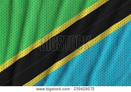 Tanzania Flag Printed On A Polyester Nylon Sportswear Mesh Fabric With Some Folds